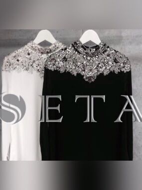 Seta Black Beaded Jewel-Collar Women's Blouse-worn once - like new